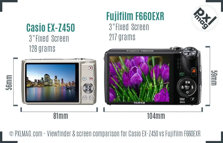 Casio EX-Z450 vs Fujifilm F660EXR Screen and Viewfinder comparison