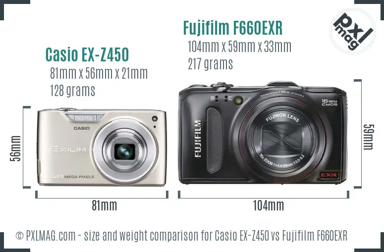 Casio EX-Z450 vs Fujifilm F660EXR size comparison