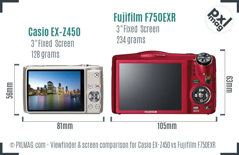 Casio EX-Z450 vs Fujifilm F750EXR Screen and Viewfinder comparison Casio EX-Z450 vs Fujifilm F750EXR Screen and Viewfinder comparison