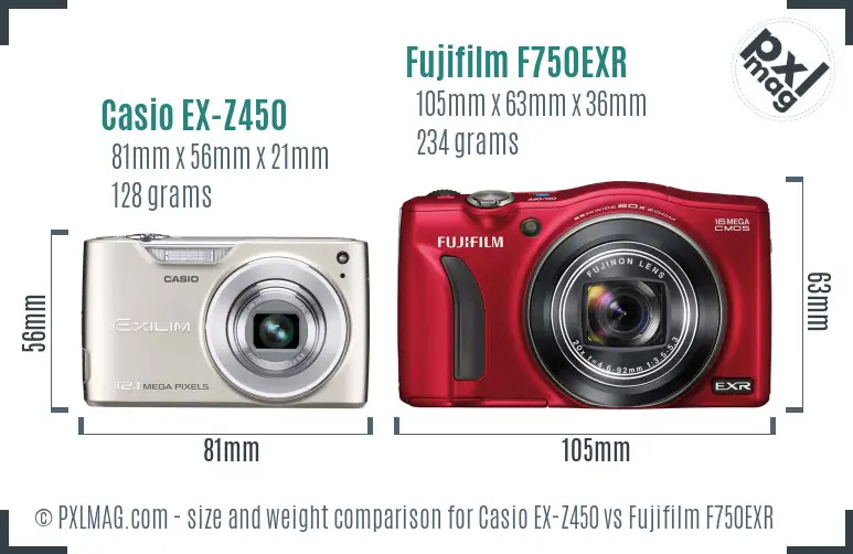 Casio EX-Z450 vs Fujifilm F750EXR size comparison Casio EX-Z450 vs Fujifilm F750EXR size comparison