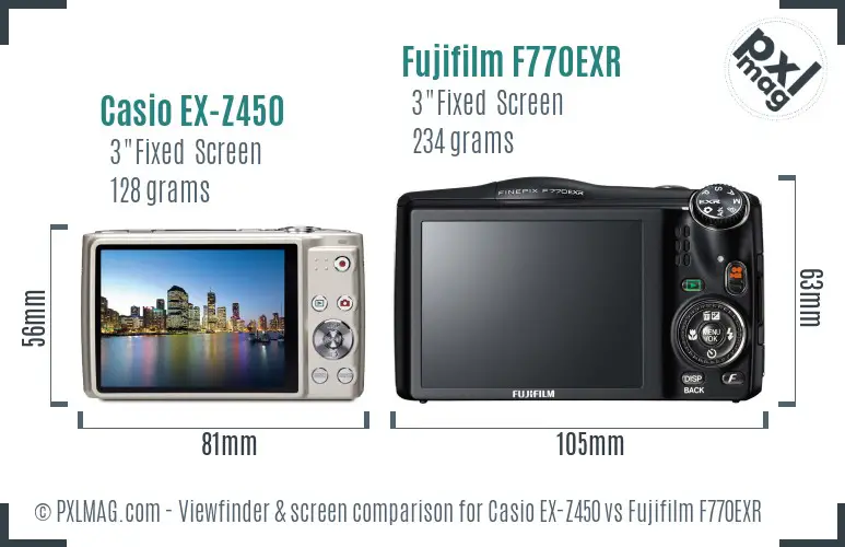 Casio EX-Z450 vs Fujifilm F770EXR Screen and Viewfinder comparison