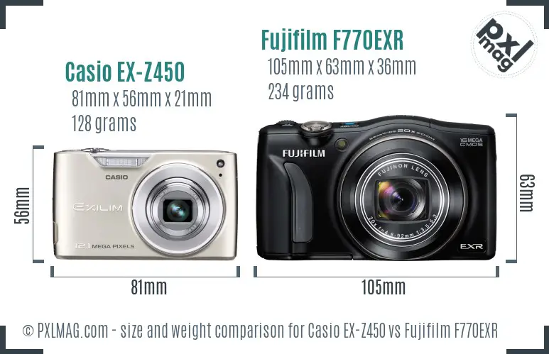 Casio EX-Z450 vs Fujifilm F770EXR size comparison