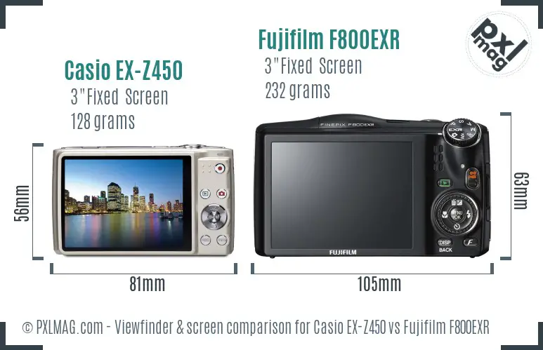 Casio EX-Z450 vs Fujifilm F800EXR Screen and Viewfinder comparison