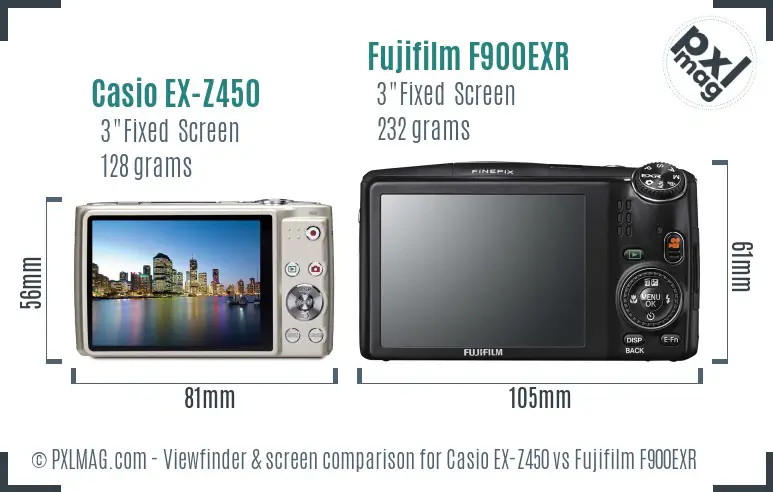 Casio EX-Z450 vs Fujifilm F900EXR Screen and Viewfinder comparison