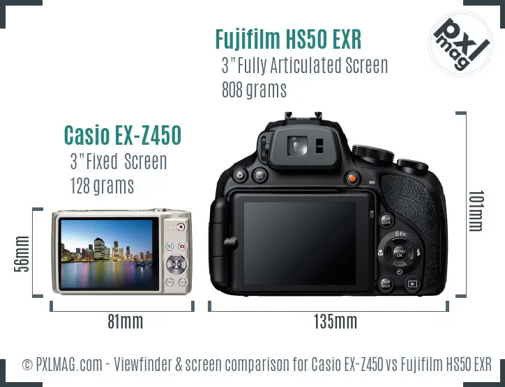 Casio EX-Z450 vs Fujifilm HS50 EXR Screen and Viewfinder comparison