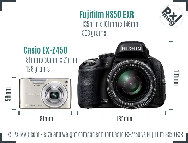 Casio EX-Z450 vs Fujifilm HS50 EXR size comparison