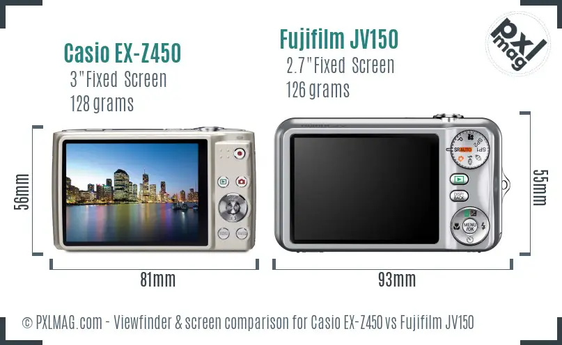 Casio EX-Z450 vs Fujifilm JV150 Screen and Viewfinder comparison