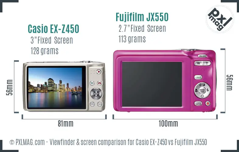 Casio EX-Z450 vs Fujifilm JX550 Screen and Viewfinder comparison