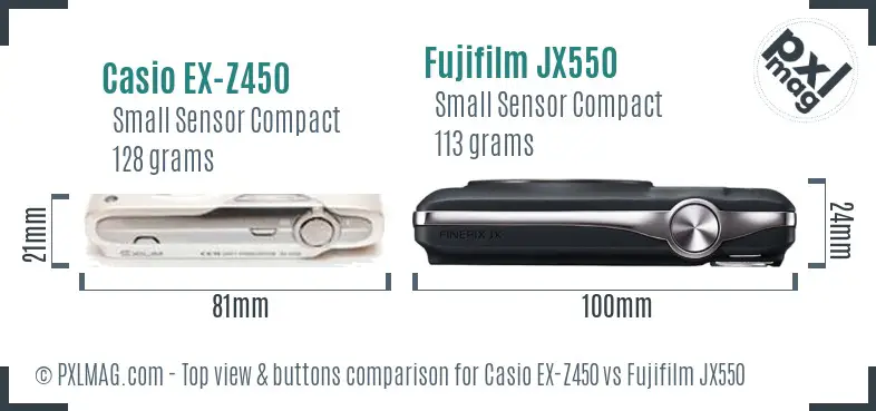 Casio EX-Z450 vs Fujifilm JX550 top view buttons comparison