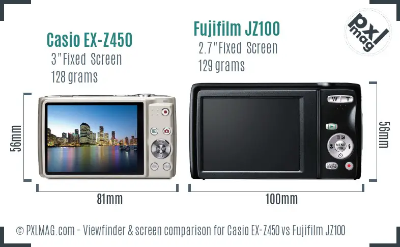 Casio EX-Z450 vs Fujifilm JZ100 Screen and Viewfinder comparison