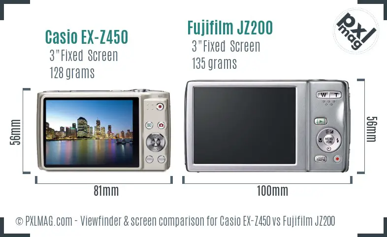 Casio EX-Z450 vs Fujifilm JZ200 Screen and Viewfinder comparison