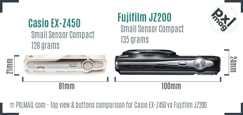Casio EX-Z450 vs Fujifilm JZ200 top view buttons comparison