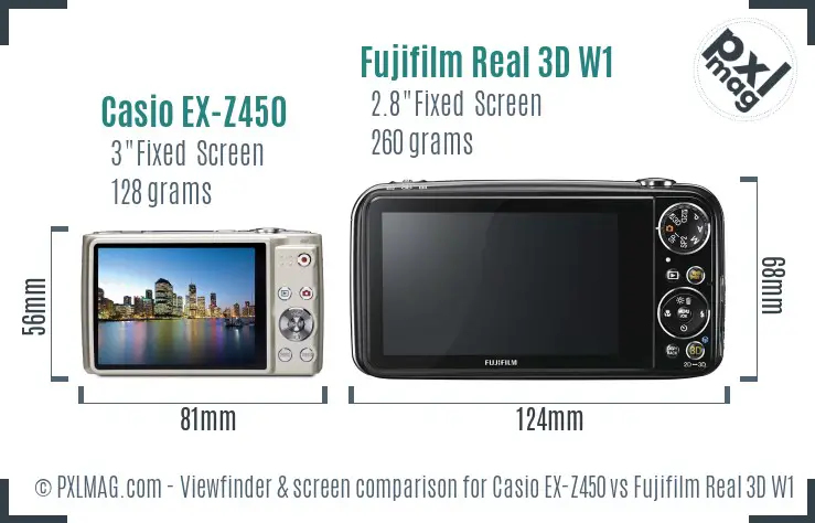 Casio EX-Z450 vs Fujifilm Real 3D W1 Screen and Viewfinder comparison Casio EX-Z450 vs Fujifilm Real 3D W1 Screen and Viewfinder comparison