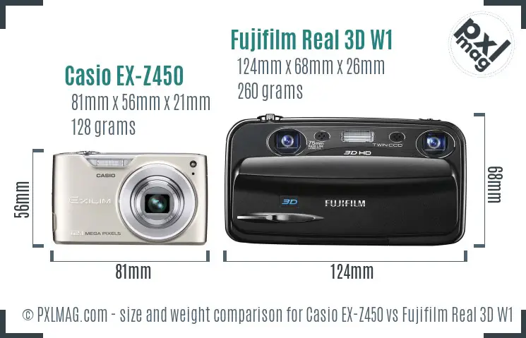Casio EX-Z450 vs Fujifilm Real 3D W1 size comparison Casio EX-Z450 vs Fujifilm Real 3D W1 size comparison