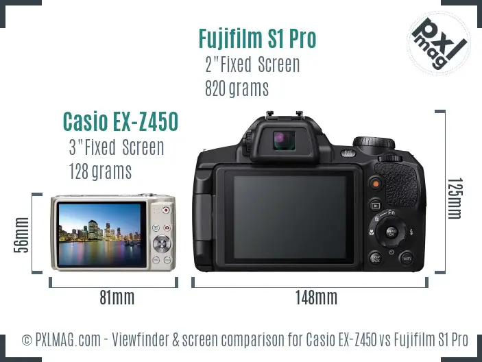 Casio EX-Z450 vs Fujifilm S1 Pro Screen and Viewfinder comparison Casio EX-Z450 vs Fujifilm S1 Pro Screen and Viewfinder comparison