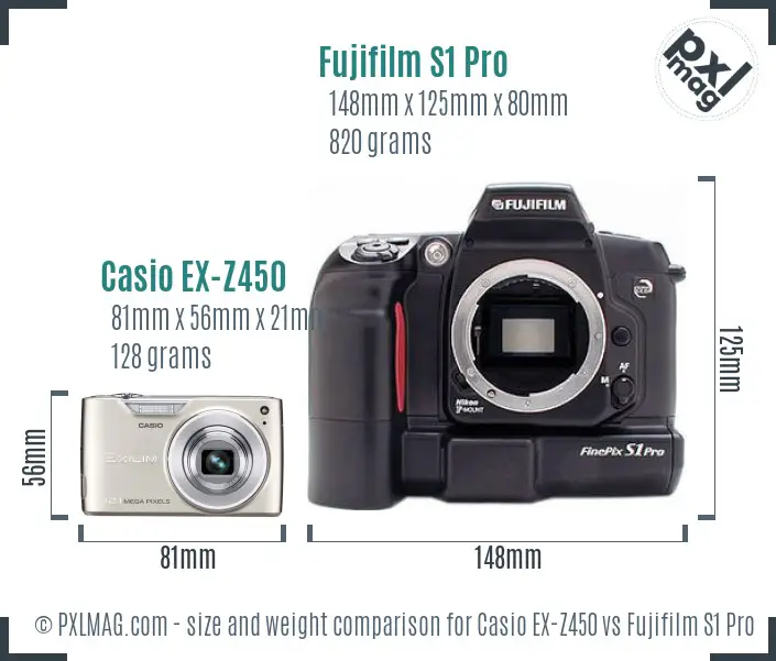 Casio EX-Z450 vs Fujifilm S1 Pro size comparison Casio EX-Z450 vs Fujifilm S1 Pro size comparison