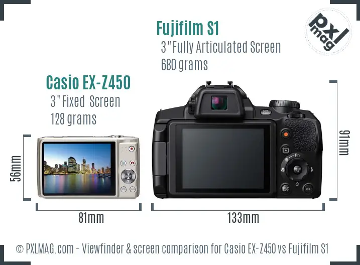 Casio EX-Z450 vs Fujifilm S1 Screen and Viewfinder comparison