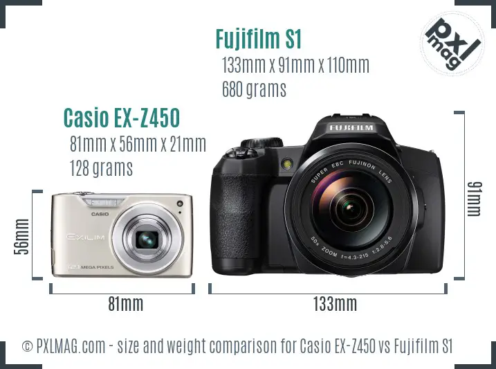 Casio EX-Z450 vs Fujifilm S1 size comparison