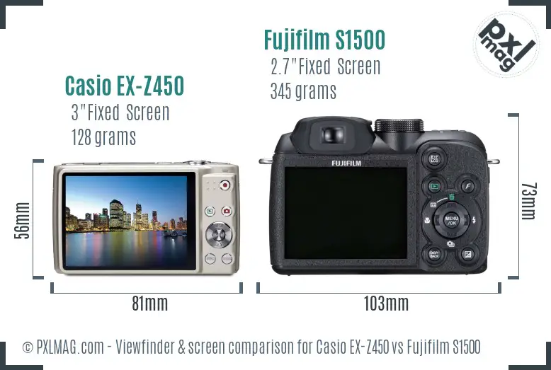 Casio EX-Z450 vs Fujifilm S1500 Screen and Viewfinder comparison Casio EX-Z450 vs Fujifilm S1500 Screen and Viewfinder comparison