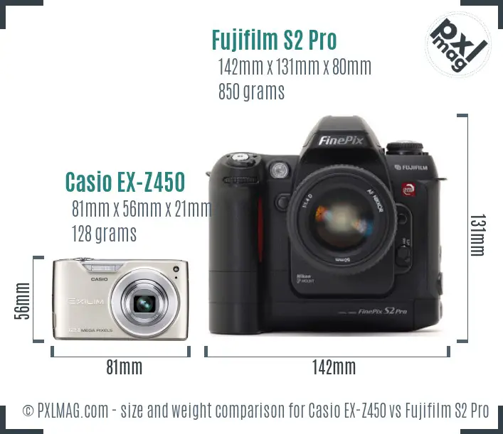Casio EX-Z450 vs Fujifilm S2 Pro size comparison Casio EX-Z450 vs Fujifilm S2 Pro size comparison