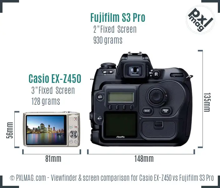 Casio EX-Z450 vs Fujifilm S3 Pro Screen and Viewfinder comparison