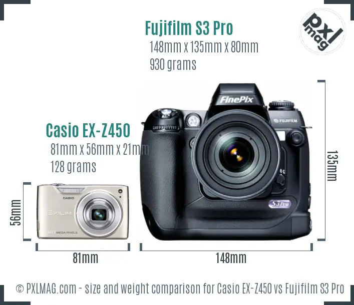 Casio EX-Z450 vs Fujifilm S3 Pro size comparison