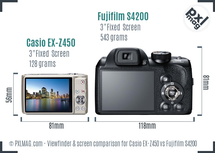 Casio EX-Z450 vs Fujifilm S4200 Screen and Viewfinder comparison