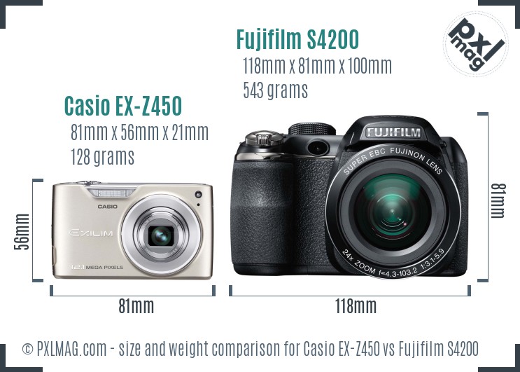 Casio EX-Z450 vs Fujifilm S4200 size comparison