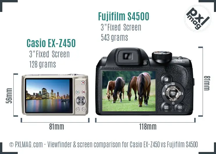Casio EX-Z450 vs Fujifilm S4500 Screen and Viewfinder comparison