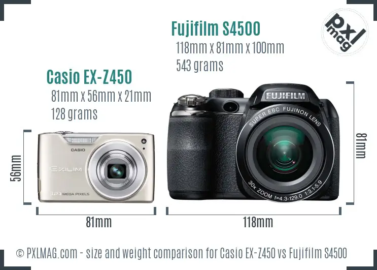 Casio EX-Z450 vs Fujifilm S4500 size comparison