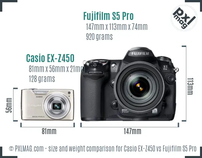 Casio EX-Z450 vs Fujifilm S5 Pro size comparison