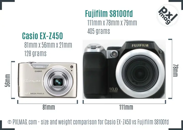 Casio EX-Z450 vs Fujifilm S8100fd size comparison