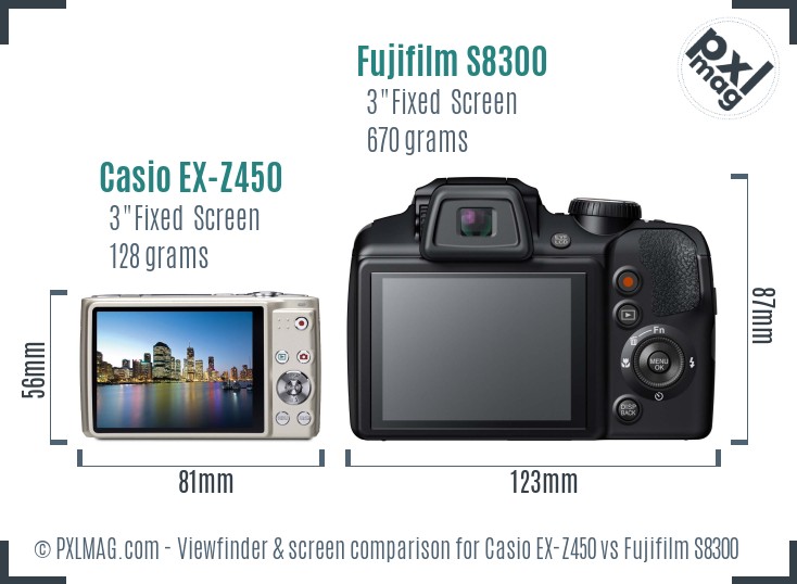 Casio EX-Z450 vs Fujifilm S8300 Screen and Viewfinder comparison