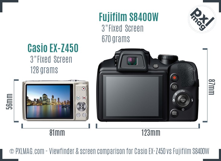 Casio EX-Z450 vs Fujifilm S8400W Screen and Viewfinder comparison