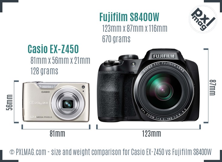 Casio EX-Z450 vs Fujifilm S8400W size comparison