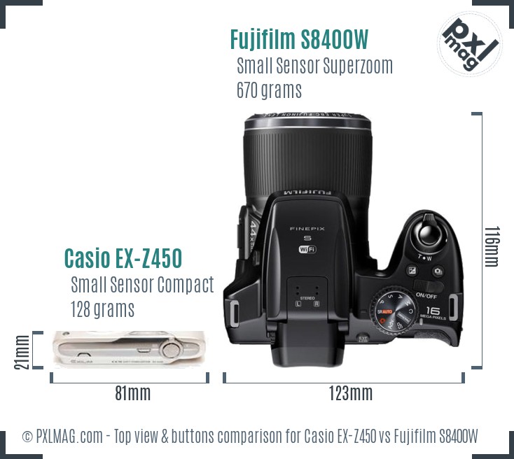 Casio EX-Z450 vs Fujifilm S8400W top view buttons comparison