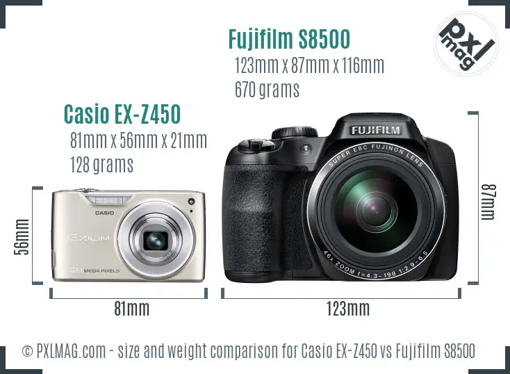 Casio EX-Z450 vs Fujifilm S8500 size comparison