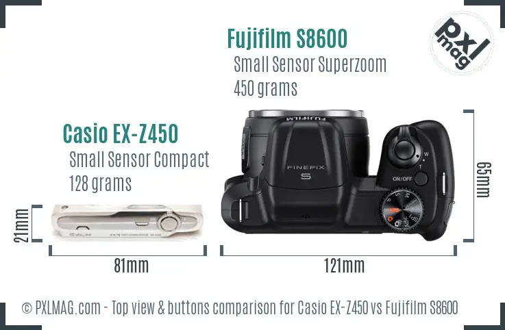 Casio EX-Z450 vs Fujifilm S8600 top view buttons comparison