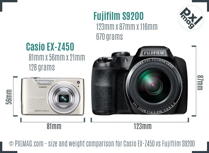 Casio EX-Z450 vs Fujifilm S9200 size comparison