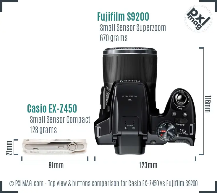 Casio EX-Z450 vs Fujifilm S9200 top view buttons comparison