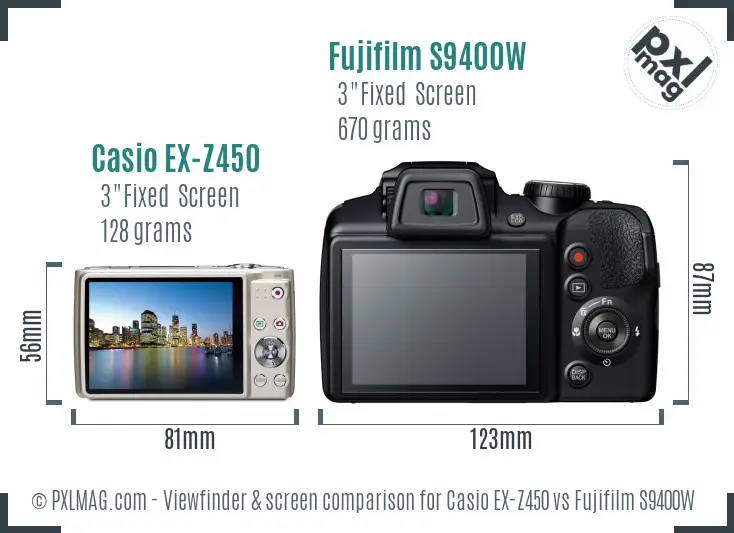 Casio EX-Z450 vs Fujifilm S9400W Screen and Viewfinder comparison