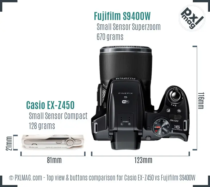 Casio EX-Z450 vs Fujifilm S9400W top view buttons comparison