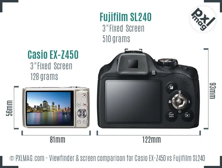 Casio EX-Z450 vs Fujifilm SL240 Screen and Viewfinder comparison