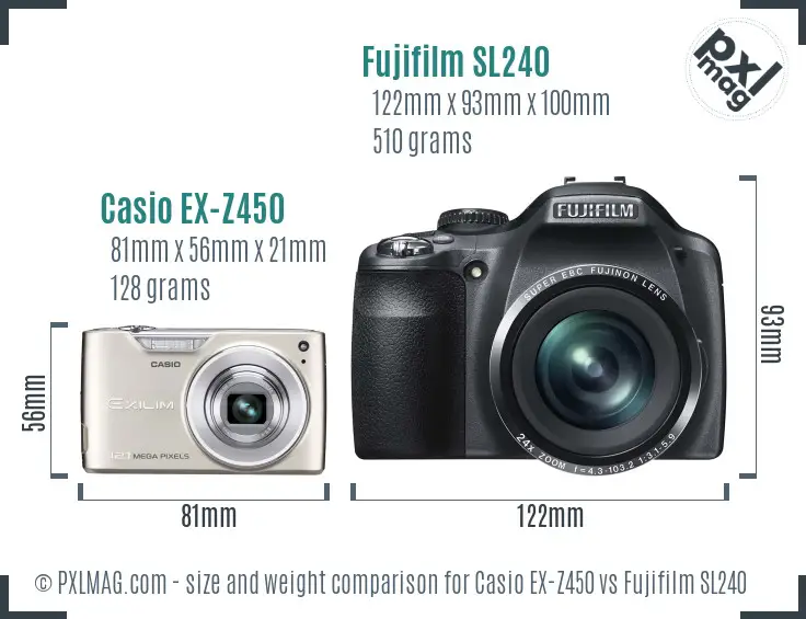 Casio EX-Z450 vs Fujifilm SL240 size comparison