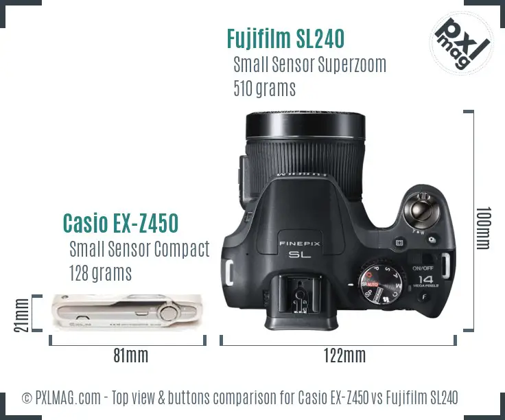 Casio EX-Z450 vs Fujifilm SL240 top view buttons comparison