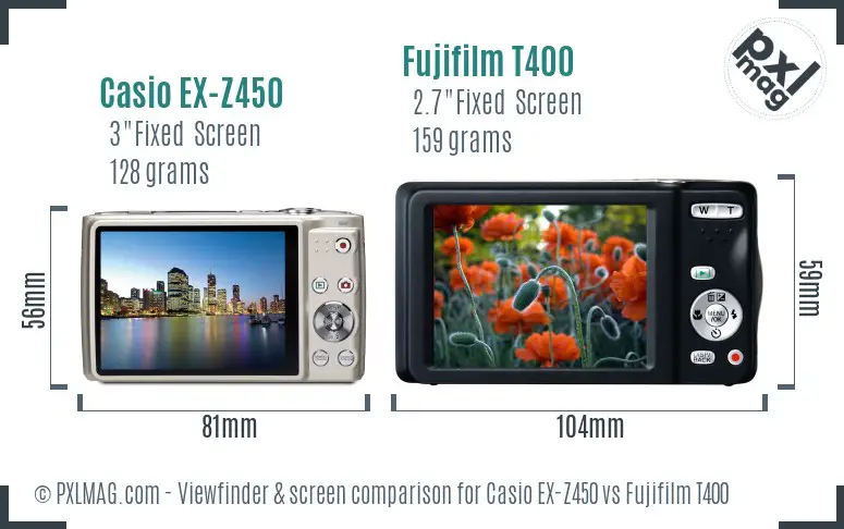 Casio EX-Z450 vs Fujifilm T400 Screen and Viewfinder comparison Casio EX-Z450 vs Fujifilm T400 Screen and Viewfinder comparison