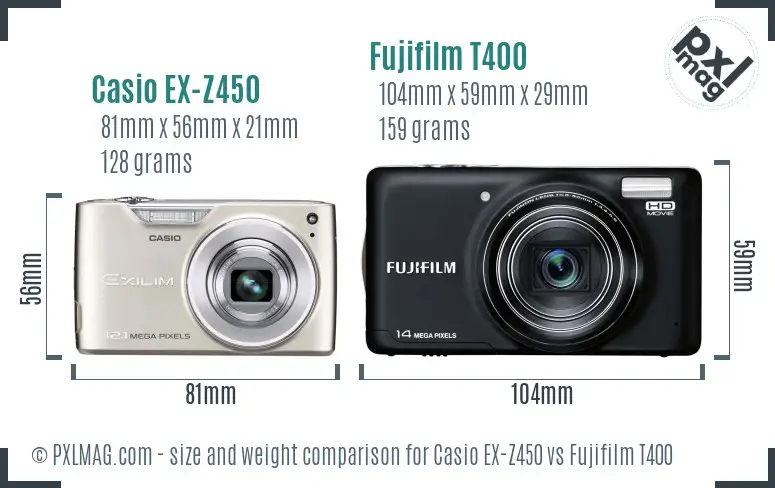 Casio EX-Z450 vs Fujifilm T400 size comparison Casio EX-Z450 vs Fujifilm T400 size comparison
