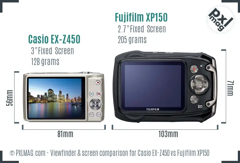 Casio EX-Z450 vs Fujifilm XP150 Screen and Viewfinder comparison