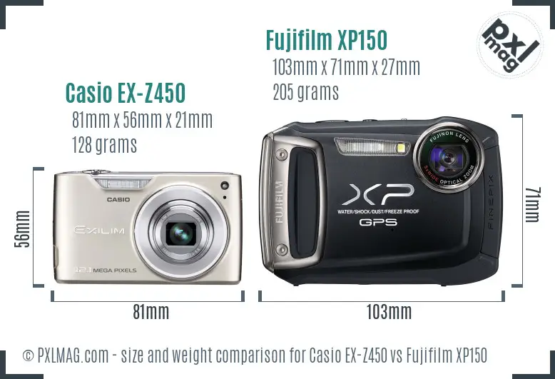 Casio EX-Z450 vs Fujifilm XP150 size comparison