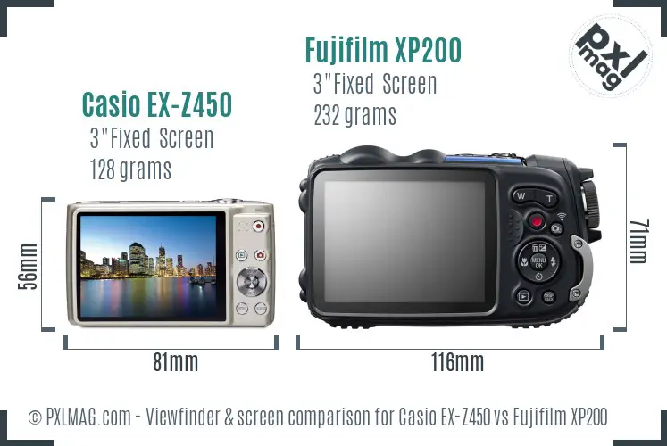 Casio EX-Z450 vs Fujifilm XP200 Screen and Viewfinder comparison